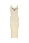 Prada Silk Ribbed Midi Dress In Neutral