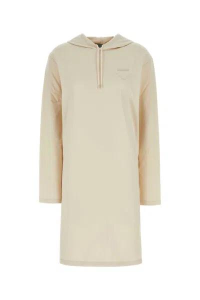 PRADA CREAM STRETCH COTTON SWEATSHIRT DRESS