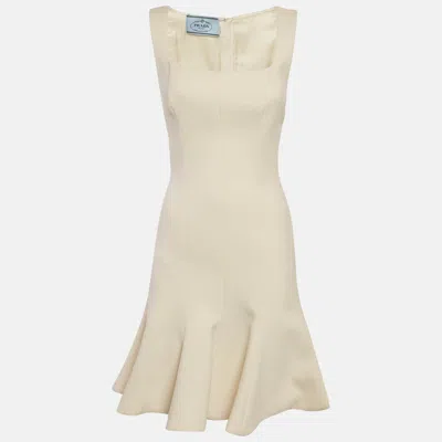 Pre-owned Prada Cream Wool Flared Mini Dress S In White