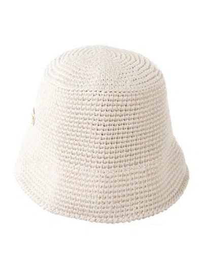 Pre-owned Prada Cream Woven  Bucket Hat In White