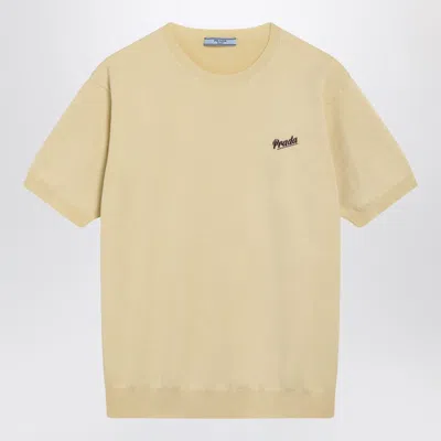 Prada Cream-colored Silk-blend Sweater With Logo In Yellow