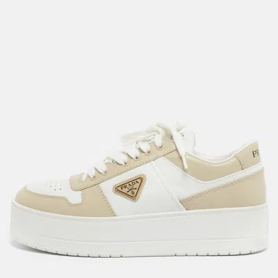 Pre-owned Prada Cream/white Leather Downtown Lace Up Sneakers Size 39
