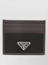 Prada Speedrock Card Holder In Re-nylon And Leather In Brown
