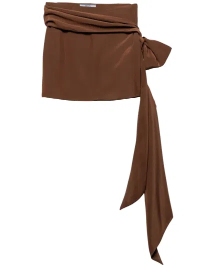 Prada Crepe De Chine Miniskirt In Coffee Brown