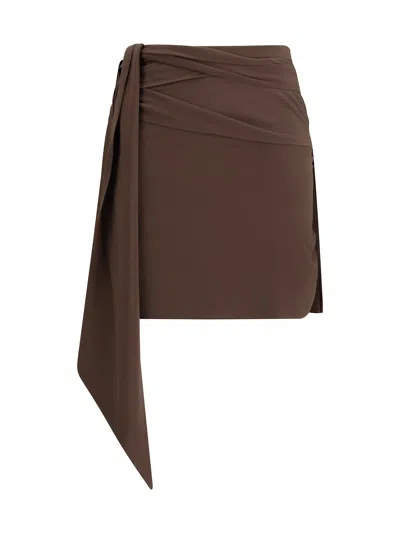 Prada Silk Crepe De Chine Mini Wrap Skirt In Brown