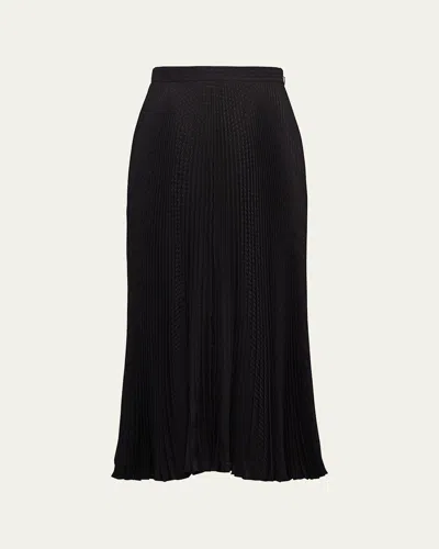 Prada Crepe De Chine Pleated Midi Skirt In Nero