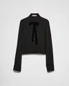 Prada Velvet Bow Crepe De Chine Shirt In Black