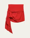 Prada Crepe De Chine Wrap Mini Skirt In F0011 Rosso