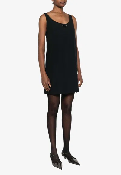 Prada Crepe Mini Dress With Bows In Black