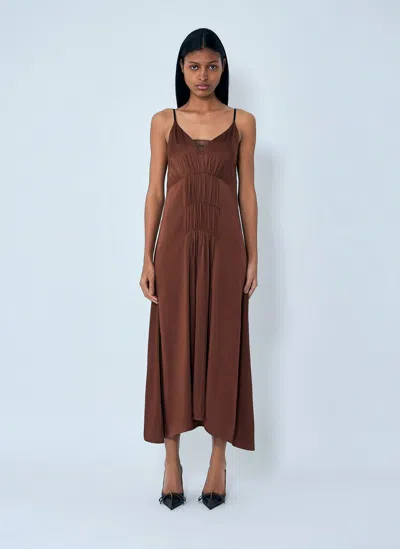 Prada Crepe Satin Midi Dress In Brown