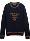 Prada Blue Cashmere Blend Sweater With Logo In Blu+tabacco