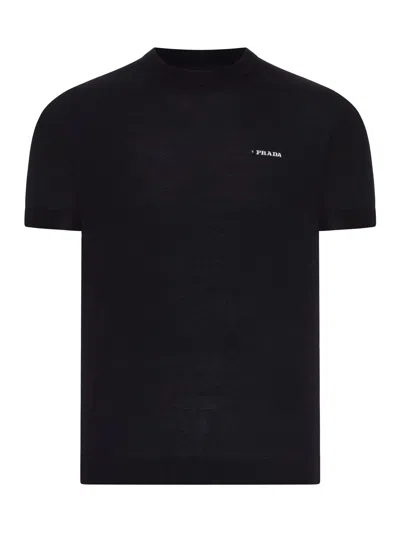 Prada Crew Neck Cotton Sweater In Black