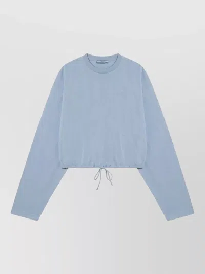 Prada Crew Neck Cropped Top Drawstring Hem In Blue