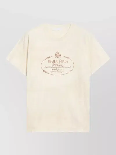 Prada Crew Neck Graphic Print Short Sleeve Top In Neutral