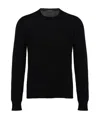 Prada Logo Patch Silk Crewneck Sweater In Black