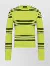 Prada Crew-neck Lambswool Sweater Striped Pattern In Green