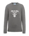 Prada Womens Grey Logo-intarsia Cashmere And Wool-blend Sweater In Gray