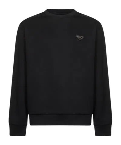 PRADA LOGO-PLAQUE COTTON SWEATSHIRT