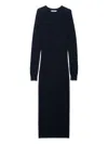 Prada Cashmere Pointelle Knit Long-sleeve Midi Sweater Dress In Blue