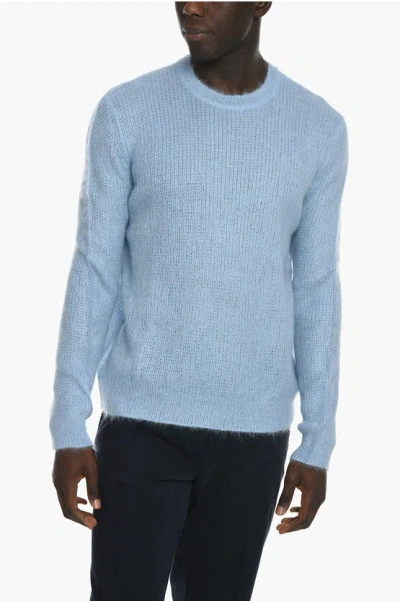 Prada Crew Neck Mohair Blend Sweater In Blue
