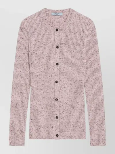 Prada Crew Neck Ribbed Knit Long Sleeves In Pink