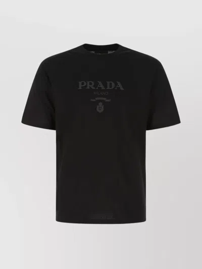Prada Crew Neck Short Sleeves Cotton T-shirt In Brown