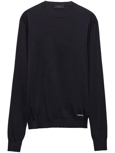 Prada Crew Neck Silk Jumper In Blue