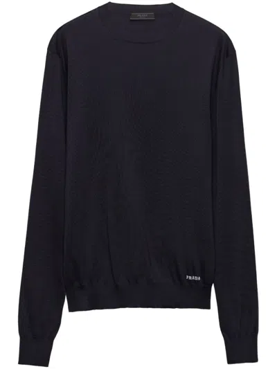 Prada Crew-neck Silk Jumper In Blue