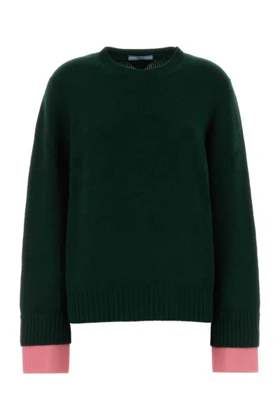 Prada Crew Neck Sweater In Green