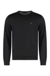 Prada Wool Crew Neck Sweater With Ribbed Cuffs In Black