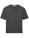 Prada Short Sleeve Knitwear Embellished Neckline In Gray
