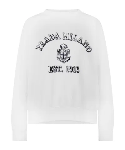 Prada Crew Neck Sweatshirt In White
