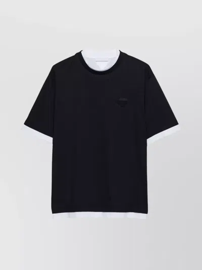 Prada Crew Neck T-shirt Contrast Trim In Black