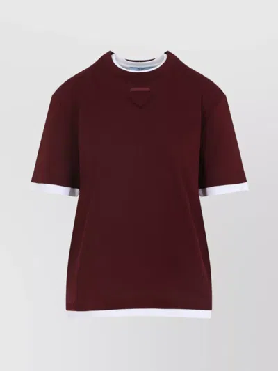 Prada Crew Neck T-shirt Layered Design In Burgundy
