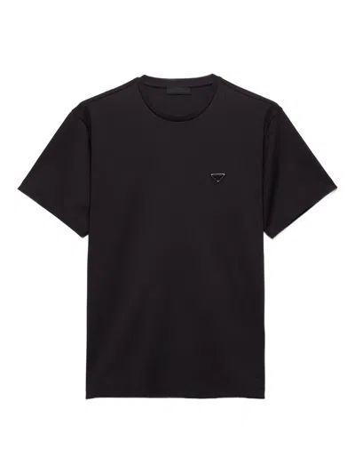 Prada Crew Neck T-shirt With Logo Plaque In Black