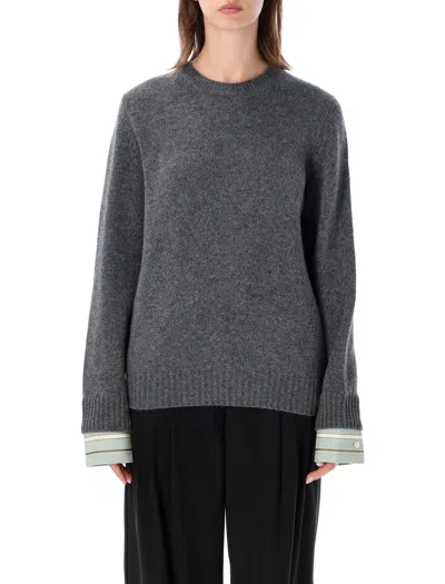 Prada Crewneck Cashmere Blend Sweater In Grigio