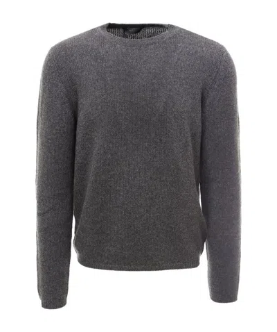 Prada Crewneck Knitted Jumper In Gray