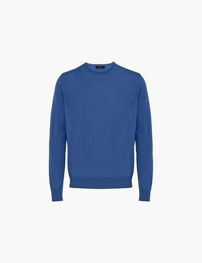 Prada Mens Blue Crewneck Regular-fit Wool Jumper