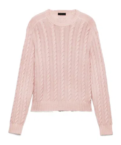 Prada Crewneck Ribbed Jumper In Pink