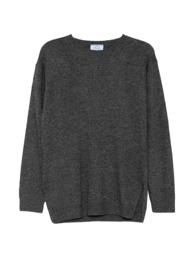 Pre-owned Prada Crew-neck Side-slit Sweater In Gray
