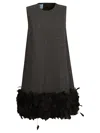 Prada Feather And Petal Trimmed Mini Dress In Antracite