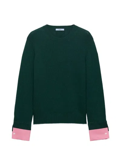 Prada Crewneck Sweater In Wool And Cashmere In Green