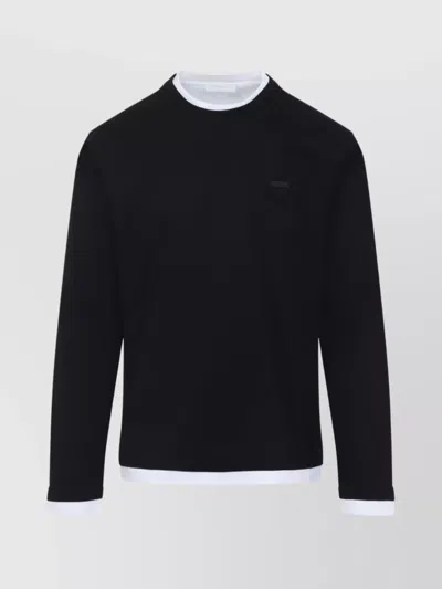 Prada Crewneck Sweater With Double Layer Design In Black