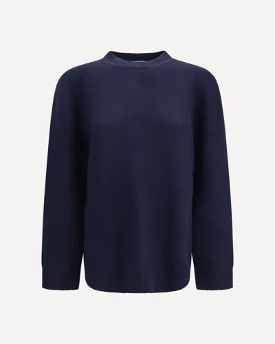 Prada Crewneck Sweater With Suede Elbow Patches In Blue