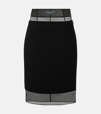 Prada Crinoline And Virgin Wool Midi Skirt In Black