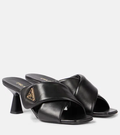 Prada Pantoletten Criss Cross 65 Aus Leder In Black