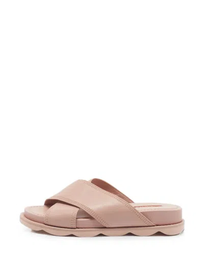 Pre-owned Prada Crisscross Flat Slides In Pink