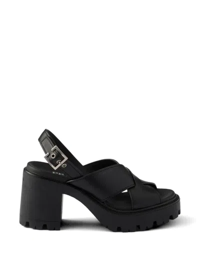 Prada Crisscross Leather Platform Sandals In Multi