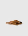 Prada Crisscross Leather Slides In Brown