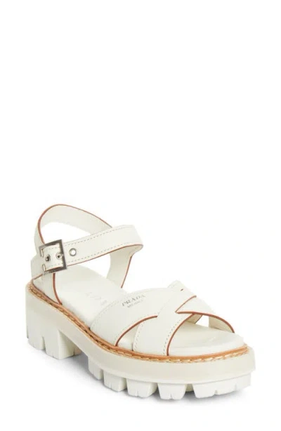 Prada Crisscross Platform Sandal In Neutral